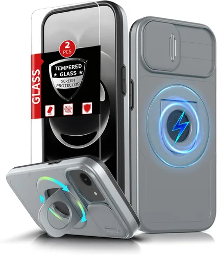Vista 57 de Funda magnética para iPhone 11 Pro compatible con carga inalámbrica MagSafe, con 2 protectores de pantalla, anillo kickstand de 360° integrado +
