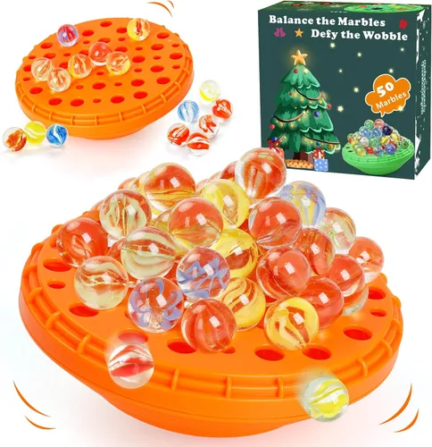 Vista 8 de Juego de equilibrio de canicas, 50 canicas coloridas con almacenamiento integrado, divertido desafío familiar para 1-4 jugadores, juguete educativo