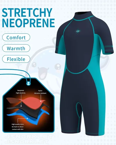 Vista 3 de Traje de neopreno para niños y niñas, con cremallera trasera de 0.118 pulgadas (0.118 in) de neopreno que mantiene el calor en agua fría para nadar
