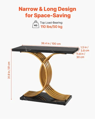 Vista 3 de VEVOR Mesa consola dorada de 39 pulgadas, escritorio moderno detrás del sofá, escritorio de entrada rectangular de madera, mesa de sofá larga