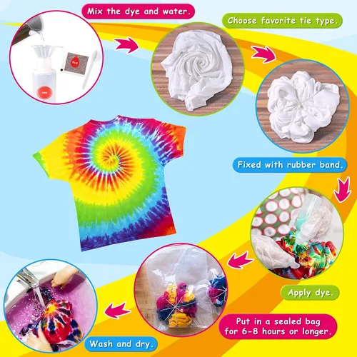 Vista 4 de Kit de teñido anudado para niños y adultos, juguete de artes y manualidades para niñas y niños de 6 a 12 años, kits de manualidades de teñido