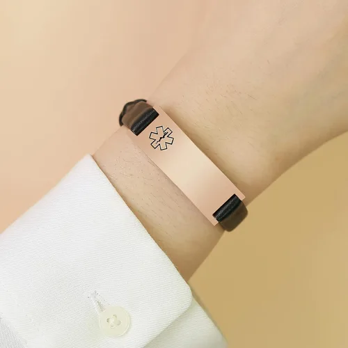 Vista 44 de MPRAINBOW Pulsera de alerta médica personalizada para mujer, correa de reloj de cuero genuino, grabado de doble cara, diabetes, epilepsia, joyería