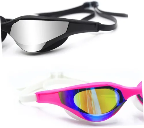 Vista 2 de BESTonZON Professional Swim Goggles Anti-fog Wide View Swimming Glasses Silver Mirror Coating Black Frame Adult Swimming Equipment for Men and Women