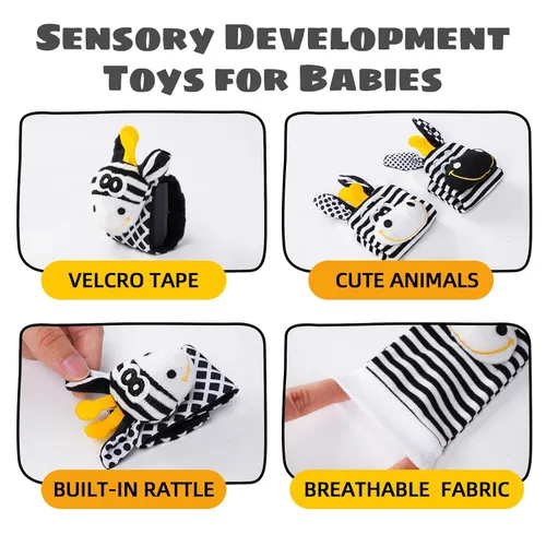 Vista 3 de Juguetes para bebés de 0 a 6 meses, juguetes de alto contraste para recién nacidos, juguetes en blanco y negro, calcetines y juguete de muñeca