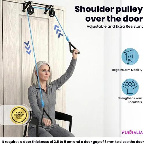 Vista 3 de Poleas para rehabilitación de hombros Sistema de terapia física doble sobre la puerta, dispositivo de entrenamiento de doble brazo con rodamientos