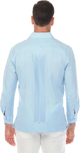 Vista 8 de Guayabera elegante de dos bolsillos para hombre con aspecto texturizado de diamante