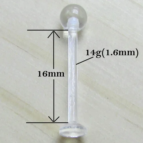 Vista 3 de NewkeepsR 8G10G12G14G Bioplast Clear Flat Tongue Nipple Ring Flexible Retainers Spacers Labret Bar