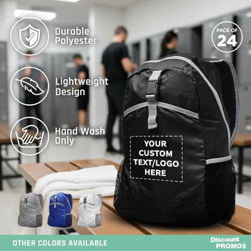 Vista 2 de DISCOUNT PROMOS Mochilas plegables de viaje ligeras - Bolsa funcional, - Personalizado - Negro, Mochilas Tradicionales