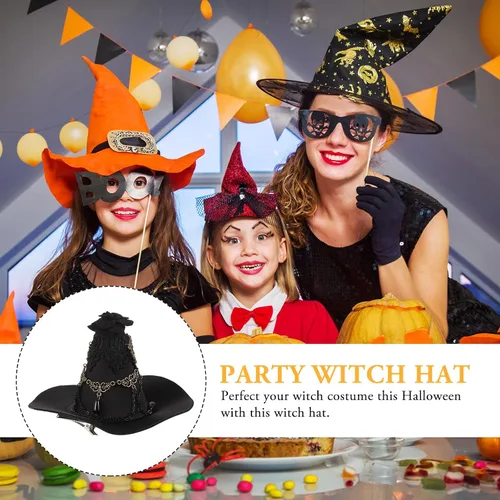 Vista 4 de Luxshiny - Sombrero de bruja gótico, sombrero de bruja gótico, decoración de borla de rosa gótica, clip para el cabello, accesorios para el cabello