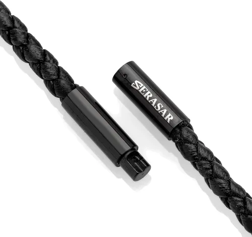 Vista 5 de SERASAR Collar de cuero de primera calidad para hombre, colgante de acero inoxidable, cierre seguro, tres colores, caja de joyería incluida