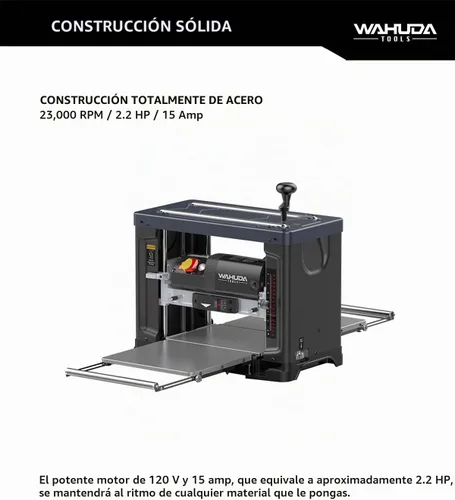 Vista 2 de Wahuda Tools Cepilladora de cabeza de corte en espiral de 13" con puntas de carburo de 4 lados (dos velocidades-nuevas)