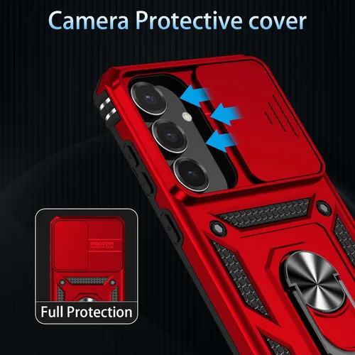 Vista 3 de Funda para Samsung Galaxy S25 FE con protector de pantalla de vidrio templado, cubierta de lente de cámara integrada y soporte de anillo, cubierta