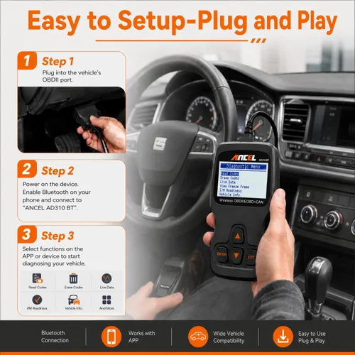 Vista 8 de ANCEL AD310BT Escáner OBD2 Bluetooth (Actualizado) - Lector de códigos del motor, escáner automotriz con aplicación premium para iOS y Android