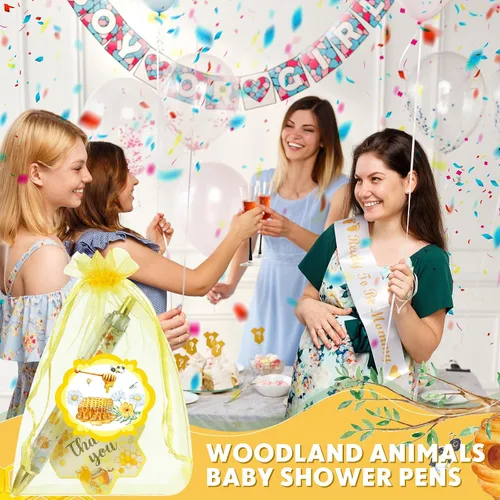 Vista 5 de Chuangdi 50 juegos de regalos de baby shower para invitados, incluye 50 bolígrafos, tarjetas de agradecimiento y bolsas de organza, Abeja