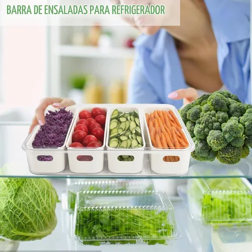 Vista 8 de Recipientes de barra de ensalada para refrigerador con mango de tapa, bandeja para verduras de almacenamiento de frutas Salad Prep Container with