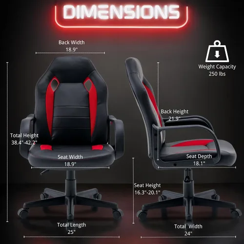 Vista 3 de Silla ergonómica de videojuegos para computadora, oficina en casa, carreras, escritorio ejecutivo de video, de piel sintética, para adultos