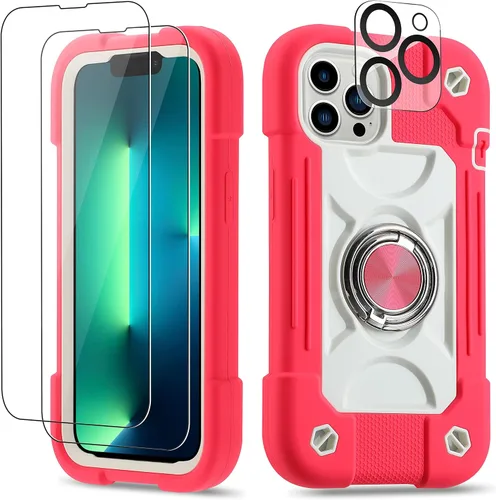 Vista 81 de Funda para iPhone 11 de 6.1 pulgadas con soporte de anillo, con 2 protectores de pantalla de vidrio, resistente a los golpes, resistente a