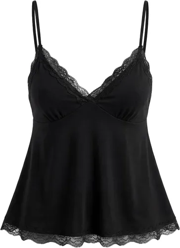 Vista 7 de SOLY HUX Tops tipo babydoll a rayas con encaje Y2K para mujer Negro (Black Polka Dots)