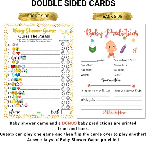 Vista 2 de LOTUS-A Juegos de baby shower – Divertidas tarjetas de adivinar la frase y predicciones, 30 cartulinas gruesas de 7 x 5 pulgadas, impresas