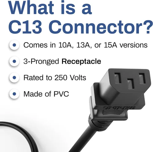 Vista 2 de UNC Cable de alimentación PDU de 3 pies C13 a C14 10amp 18AWG SJT Jacket UL listado, negro, 3 pies