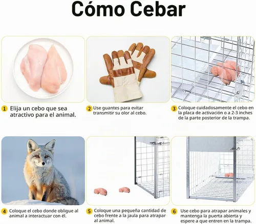Vista 4 de Timaze 42" Large Foldable Humane Live Animal Trap Cage Jaula plegable resistente para trampa de animales, adecuada para perros, zorros y coyotes que