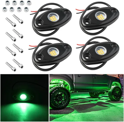 Vista 10 de Luces de Roca para Camiones, 4 Módulos de Luces LED de Roca, Kits de Luces de Neón de Roca Impermeables IP67 para Camioneta ATV Todoterreno SUV