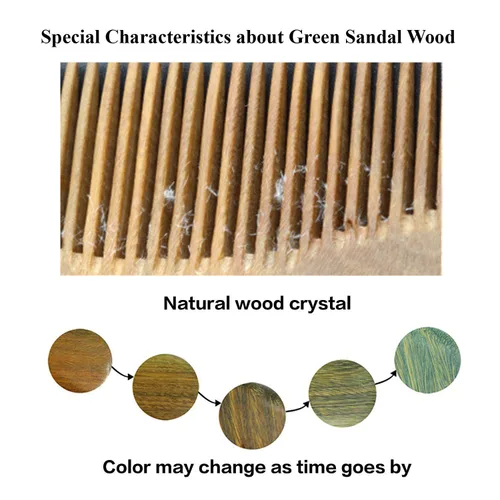 Vista 7 de Onedor Peines de pelo de sándalo verde 100% natural, hechos a mano, con aroma a sándalo antiestático, peine de madera natural desenredante