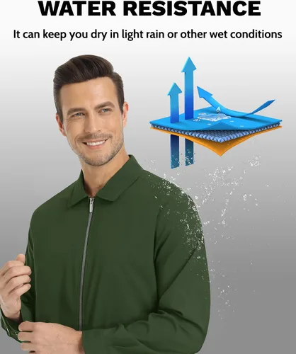 Vista 4 de EKLENTSON Chamarras ligeras para hombre, con cremallera completa, cuello de golf, cortavientos, con bolsillos con cremallera