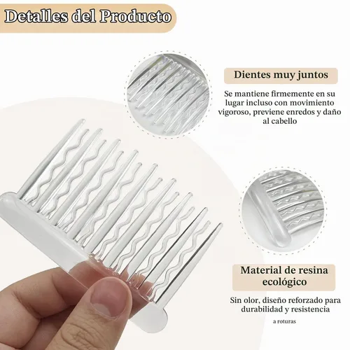 Vista 3 de 12 peines laterales de plástico transparente para el cabello, accesorios elegantes y ligeros para peine de dientes