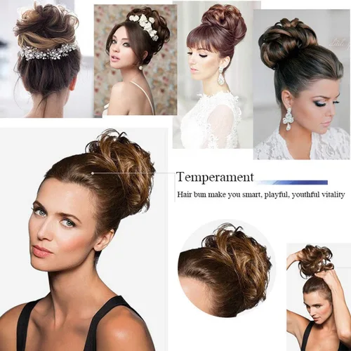 Vista 7 de Cabello sintético despeinado, grueso, extensiones para coleta, cabello recogido