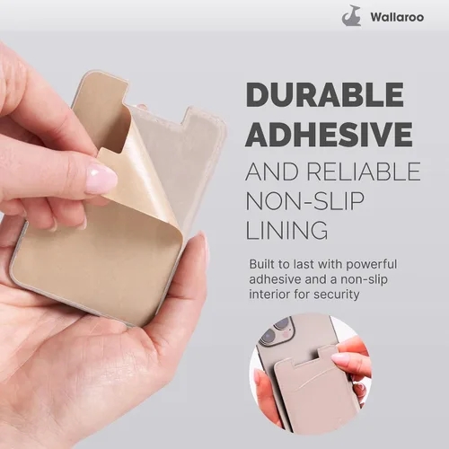 Vista 6 de Wallaroo Premium - Tarjetero adhesivo de cuero para teléfono celular - Para Android e iPhone - Para mujeres y hombres - Resistente con forro