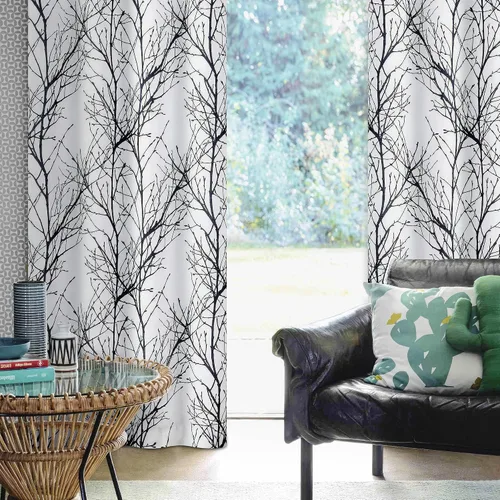 Vista 2 de FMFUNCTEX Cortinas 100% opacas para dormitorio, cortinas de ramas de árbol blanco y negro de 54 pulgadas de largo para sala de estar, cortinas
