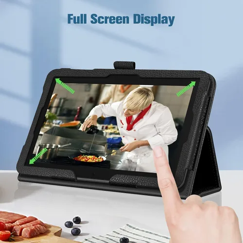Vista 8 de Fintie Funda tipo folio para tablet Fire 7 (12ª generación, versión 2022), último modelo, piel vegana de alta calidad, delgada, plegable