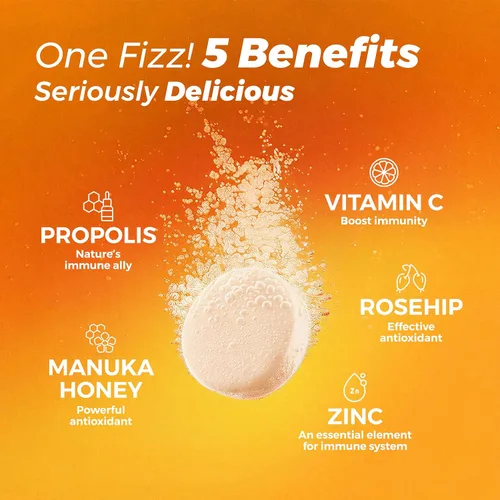 Vista 3 de Inmunidad Plus 5 en 1 - Suplemento inmunológico y antioxidante - Vitamina C, zinc, miel de manuka, rosa mosqueta y propóleos - Sabor natural