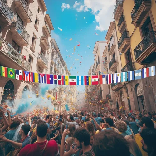 Vista 6 de Banderas de cuerda de América Latina de 21 países, decoraciones del mes de la herencia hispana, pancartas surtidas de bandera latina de 25 pies