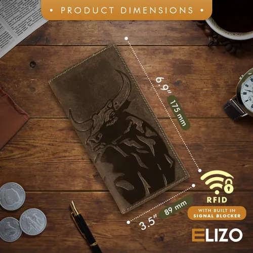 Vista 2 de ELIZO Long Wallets for Men REAL Leather Rodeo Wallet Thin Wallet Slim Wallet RFID Blocking Credit Card Holder Wallet - Whiskey