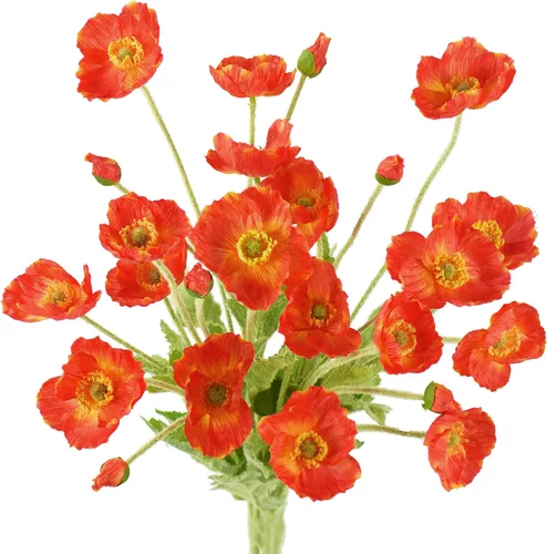 Vista 22 de FiveSeasonStuff Ramo de flores artificiales de amapolas de seda para recuerdo, hogar, boda, 22 pulgadas, 6 tallos (azul hielo antártico)