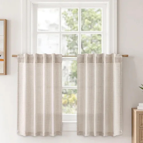 Vista 56 de MIULEE - Cortinas de lino sintético de 96 pulgadas de largo, 2 paneles, cortina semitransparente natural con pestaña trasera, bolsillo para barra
