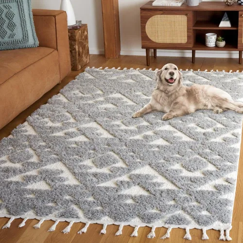 Vista 34 de SAFAVIEH Alfombra marroquí con borlas, 2 x 3 pies, marfil y marrón, no desprende pelusa y fácil de limpiar, textura alta y baja, ideal