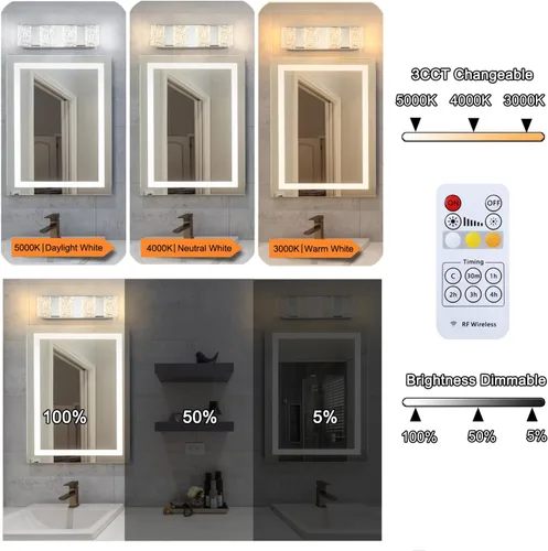 Vista 4 de Lámpara de tocador de baño moderna de cromo de 4 luces, elegantes accesorios de iluminación de baño de LED de cromo sobre espejo, accesorios