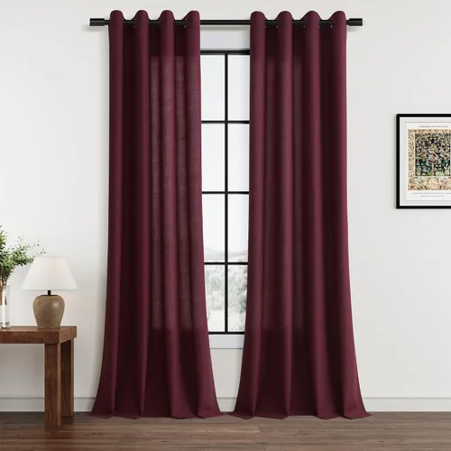 Vista 56 de Cortinas de lino negro para dormitorio y sala de estar de 84 pulgadas de largo, juego de 2 paneles, para habitación de niños, filtro de luz