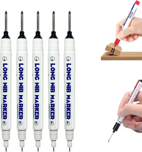 Vista 9 de 5PCS Long Head Deep Hole Markers, 45MM Long Nib Oil Ink Carpenter Pen 45MM Black
