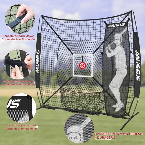 Vista 5 de 6'x6' Baseball Softball Practice Net with Dummy Batter Negro