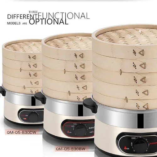 Vista 5 de Vaporizador eléctrico de alimentos para cocinar verduras con vaporizador de bambú de 2 niveles con temporizador de 60 minutos, apagado automático