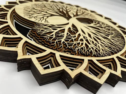 Vista 9 de Decoración de pared de madera con árbol de la vida, decoración de pared de mandala de madera con árbol de la vida (pequeño)