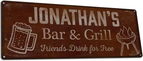 Vista 47 de Adam's Bar and Grill Friends Drink for Free, cartel de aluminio de 5.75 x 15.5 pulgadas, accesorios personalizados para bar y decoración de pared
