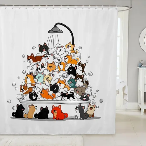 Vista 60 de Feelyou Cortina de ducha con diseño de gato para decoración de baño, bonita cortina de baño para puestos de bañeras, accesorios de baño divertidos