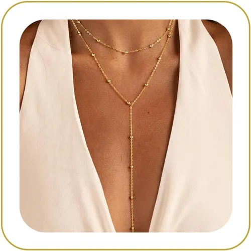 Vista 20 de Tewiky Layered Necklaces for Women Non Tarnish- Chunky 14k Gold Plated Herringbone/Snake/Rope/Box/Cuban Link Chain for Women Waterproof Layering
