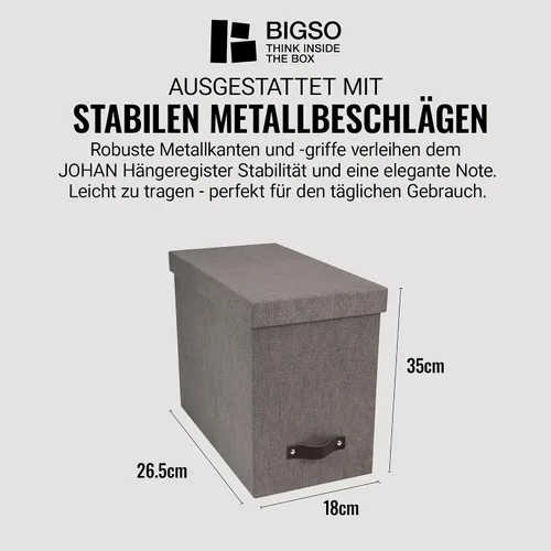 Vista 3 de Bigso Box of Sweden Organizador de archivos con elegante asa de cuero, caja organizadora de aspecto escandinavo que incluye 8 archivos colgantes