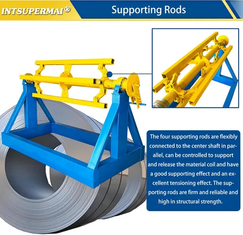 Vista 3 de INTSUPERMAI Heavy-Duty Cast Iron Auto Material Coiling/Uncoiling System - 7T Capacity with 4-Rod Hydraulic Adjustment & Triangular Reinforcement for